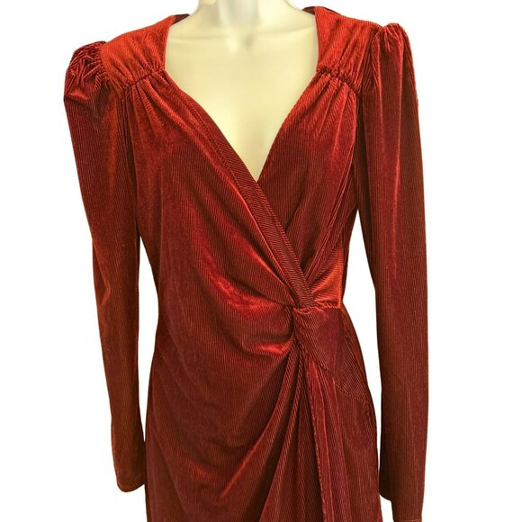 ASTR The Label Women's Burgundy Rib Velvet Lanita Wrap Dress Medium Holiday NWOT - Picture 2 of 6